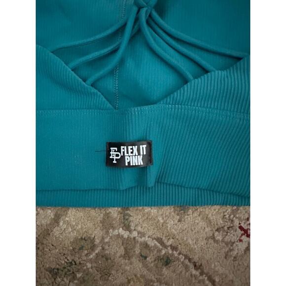 Flex It Pink Green Sports Bra Size Medium - Picture 3 of 6